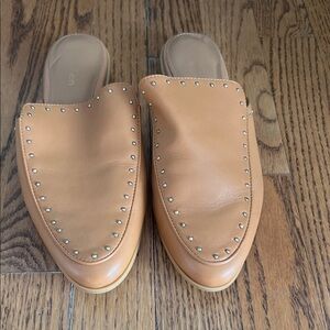 Calvin Klein Tan Leather Studded Mules